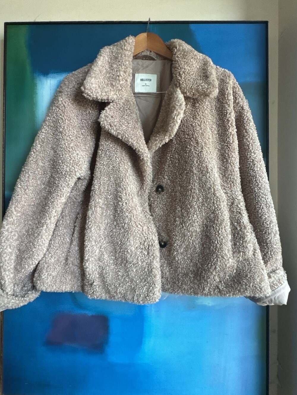 Hollister Beige Teddy Sherpa Button-Front Coat